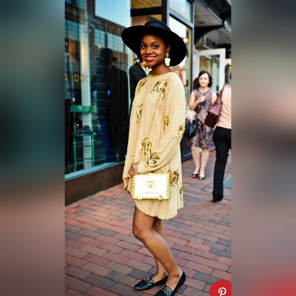 VTG Judith Ann Gold Beaded Silk Tunic Dress Top Size L Sequin Embellished India